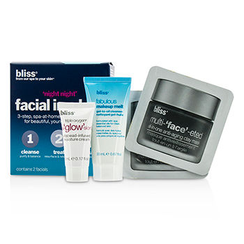 [해외]블리스 Night Night Facial In A Box: Makeup melt gel-to-oil Cleanser 20ml + Clay Mask 2x4g + Triple Oxygen Moisture Cream 5ml 4pcs
